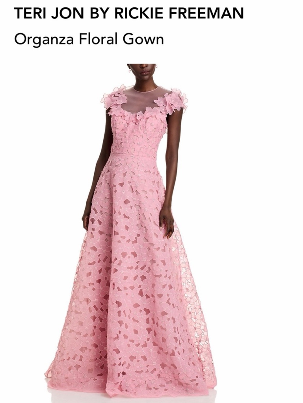 Teri Jon Pink Organza Floral Evening Gown